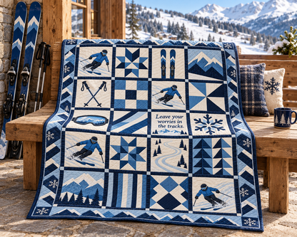Tracks of Freedom Skiing Quilt Blanket - venue bench mockup