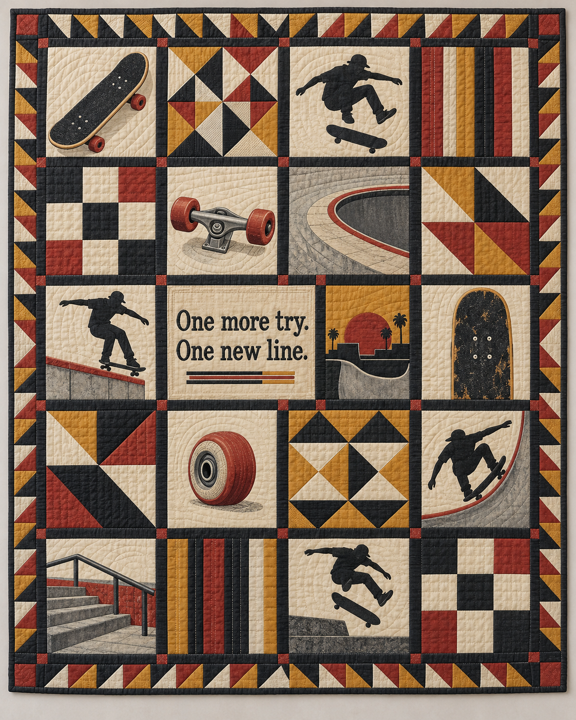 One More Try Skateboarding Quilt Blanket - main design