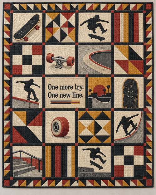 One More Try Skateboarding Quilt Blanket - main design