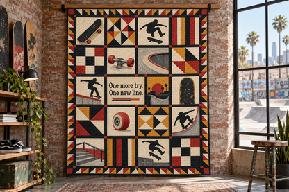 One More Try Skateboarding Quilt Blanket - wall display