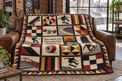 One More Try Skateboarding Quilt Blanket - sofa mockup
