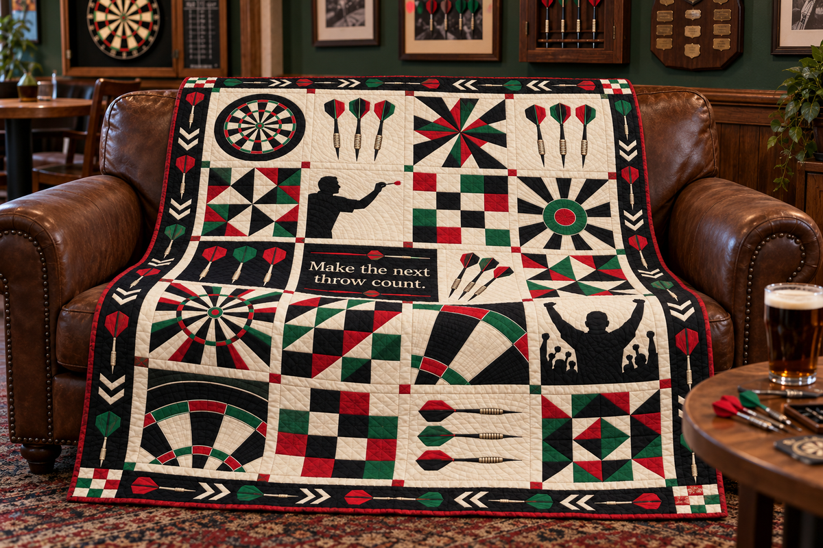 The Next Throw Darts Quilt Blanket - sofa mockup