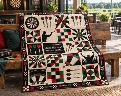 The Next Throw Darts Quilt Blanket - venue bench mockup