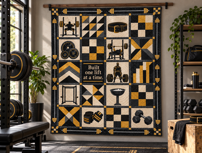 One Lift at a Time Powerlifting Quilt Blanket - wall display