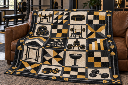 One Lift at a Time Powerlifting Quilt Blanket - sofa mockup