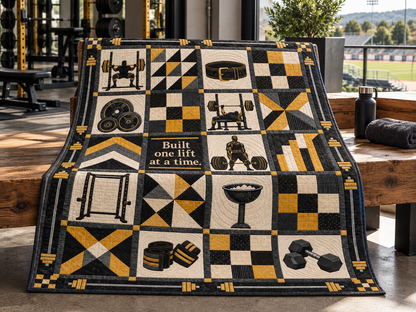 One Lift at a Time Powerlifting Quilt Blanket - venue bench mockup