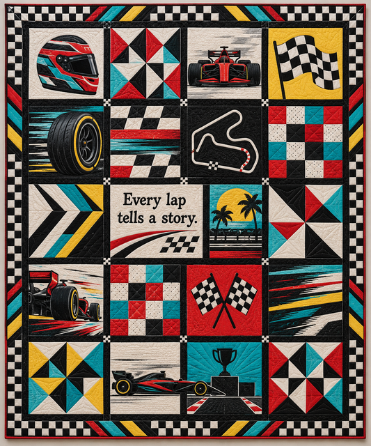 Every Lap a Story Auto racing Quilt Blanket - main design