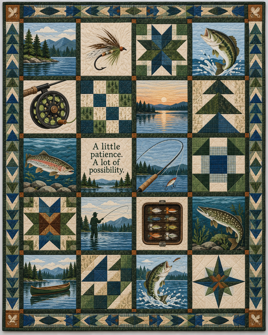 Patient Waters Recreational fishing Quilt Blanket - main design
