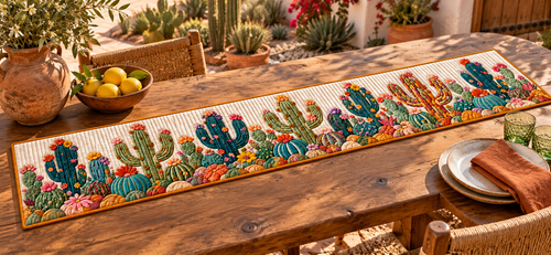 Textured Cactus Garden Quilted Table Runner — Outdoor