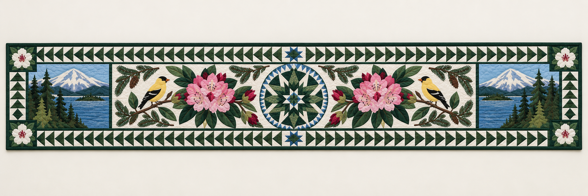Washington Rhododendron Evergreen Quilted Table Runner — Runner Design
