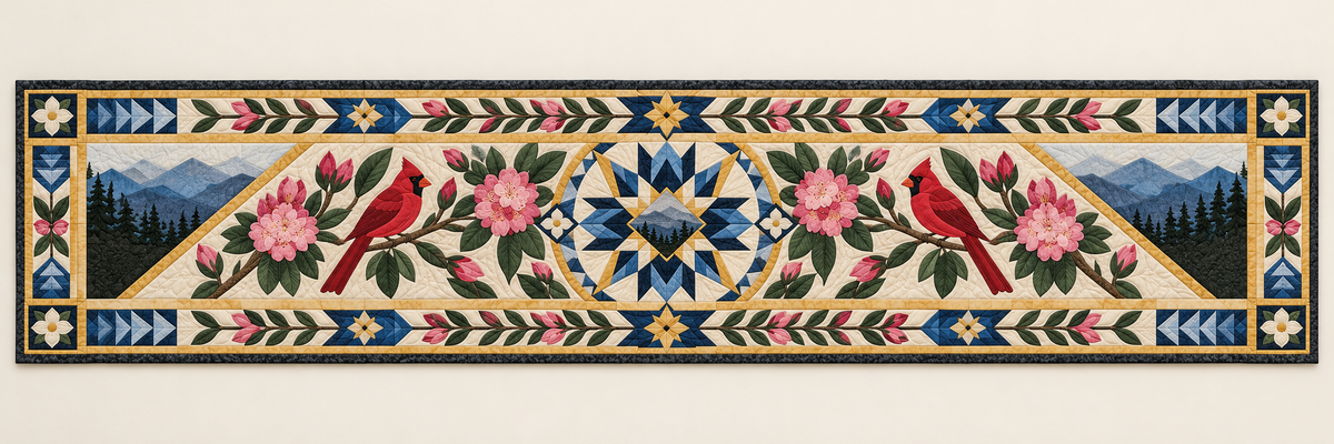 West Virginia Rhododendron Mountain Star Quilted Table Runner — Runner Design