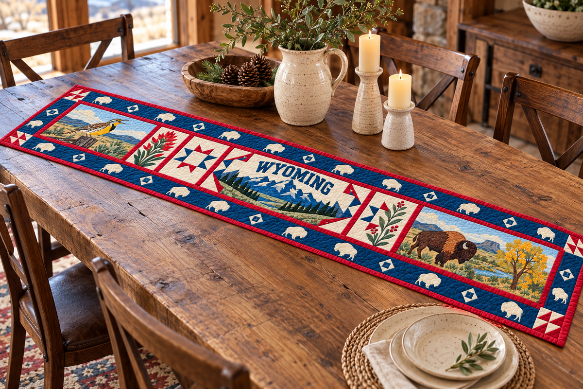 Wyoming Equality State Home Quilted Table Runner — Indoor