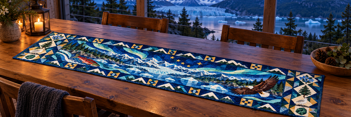 Alaska Mosaic Horizons Quilted Table Runner — Outdoor