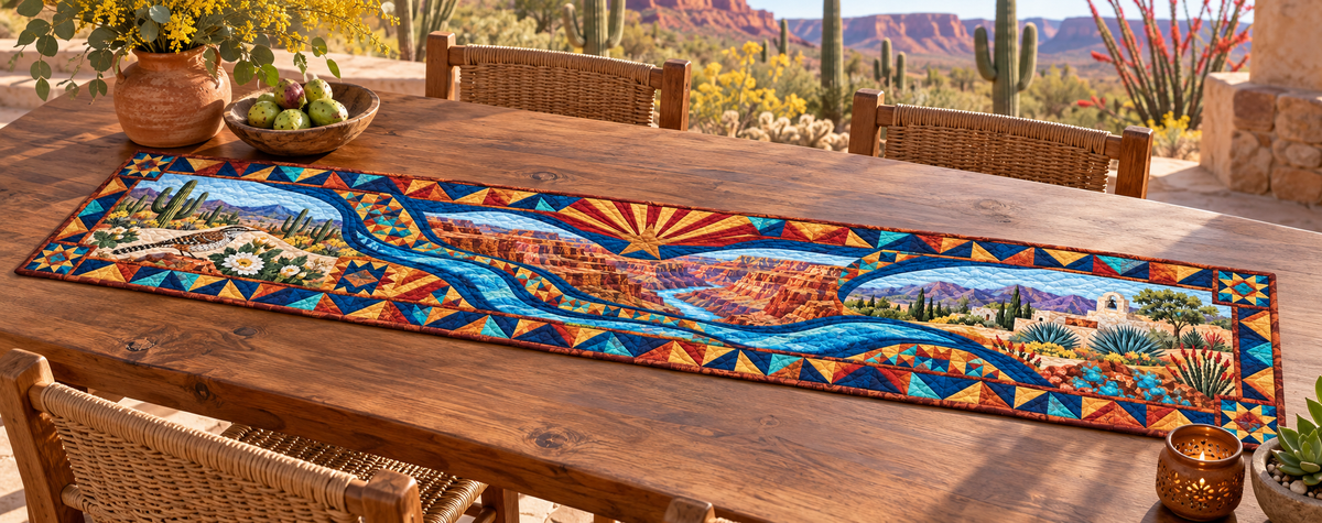 Arizona River Of Stories Quilted Table Runner — Outdoor