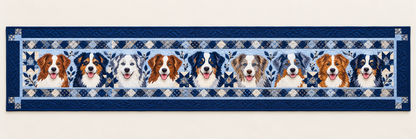 Australian Shepherd Portrait Gathering Quilted Table Runner — Runner Design