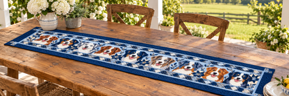 Australian Shepherd Portrait Gathering Quilted Table Runner — Outdoor