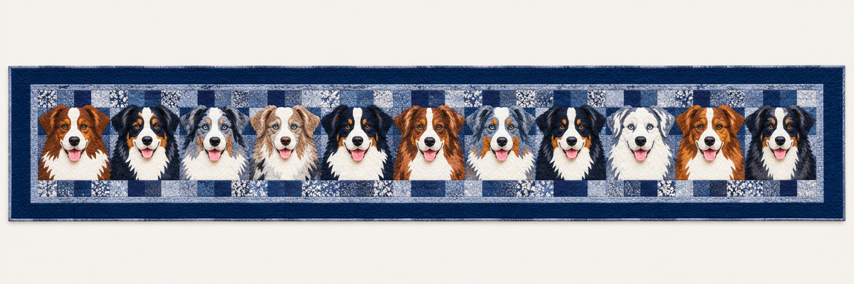 Australian Shepherd Portraits Quilted Table Runner — Runner Design