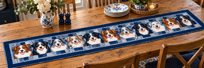 Australian Shepherd Portraits Quilted Table Runner — Indoor