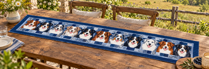 Australian Shepherd Portraits Quilted Table Runner — Outdoor