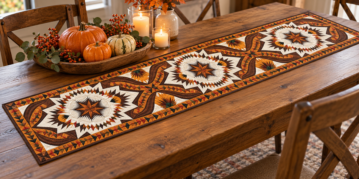 Autumn Compass Rose Quilted Table Runner — Indoor