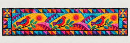Bright Songbird And Rainbow Geometry Quilted Table Runner — Runner Design