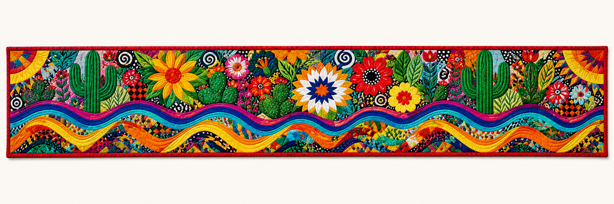 Cactus Ribbon Garden Quilted Table Runner — Runner Design