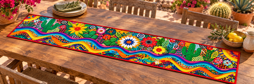 Cactus Ribbon Garden Quilted Table Runner — Outdoor