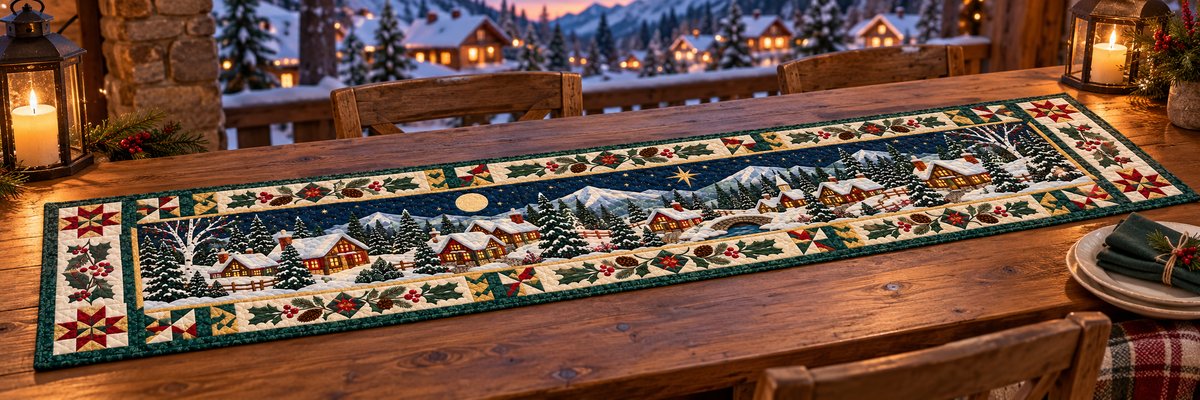 Christmas Village Glow Quilted Table Runner — Outdoor
