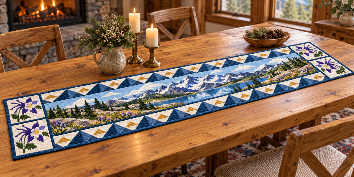 Colorado Alpine Columbine Quilted Table Runner — Indoor