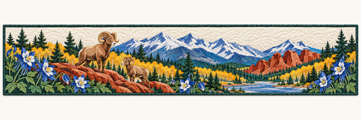 Colorado Columbine And Bighorn Quilted Table Runner — Runner Design