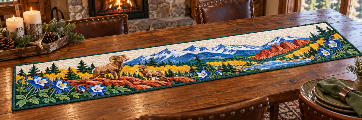 Colorado Columbine And Bighorn Quilted Table Runner — Indoor