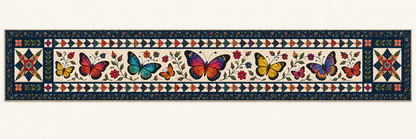 Colorful Butterflies In Navy Borders Quilted Table Runner — Runner Design