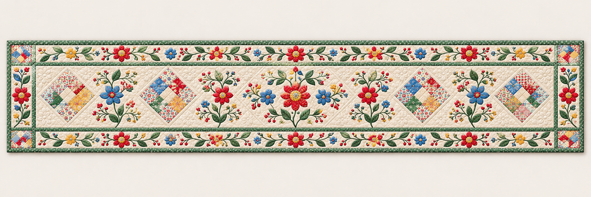 Cottage Flowers And Pastel Diamonds Quilted Table Runner — Runner Design