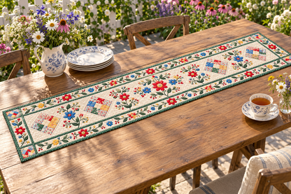 Cottage Flowers And Pastel Diamonds Quilted Table Runner — Outdoor