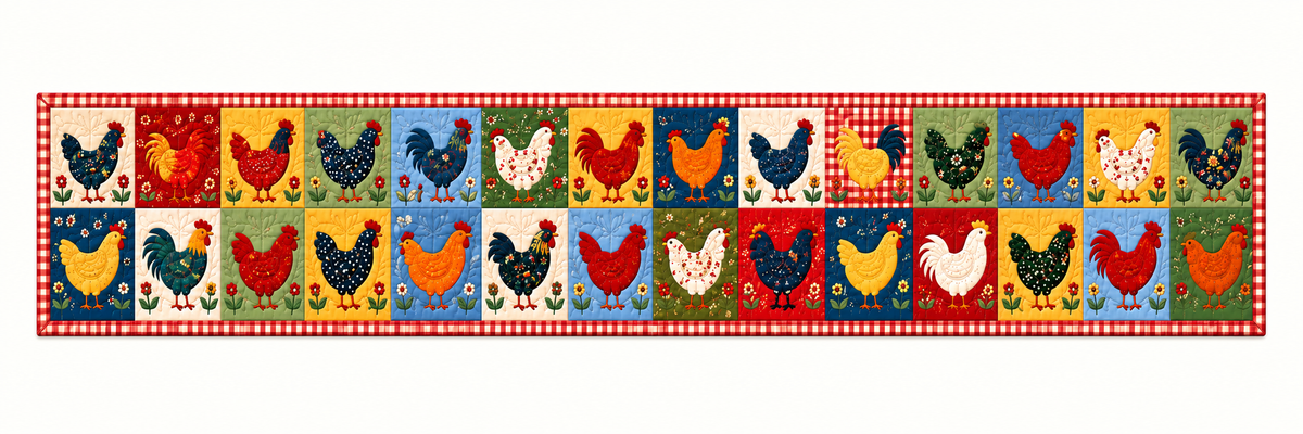 Country Chicken Blocks Quilted Table Runner — Runner Design