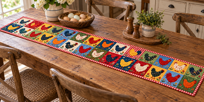 Country Chicken Blocks Quilted Table Runner — Indoor