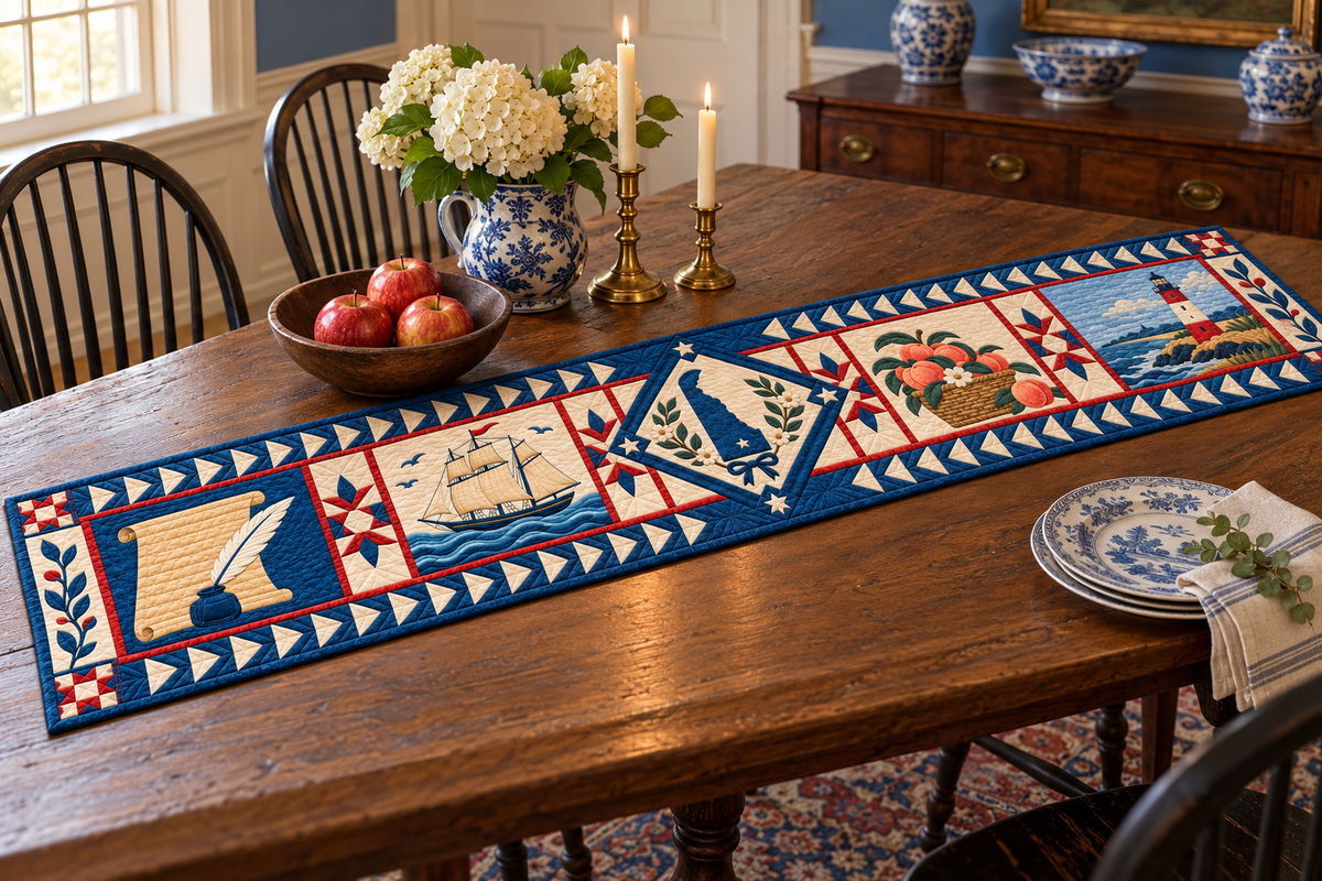 Delaware Liberty In Stitches Quilted Table Runner — Indoor