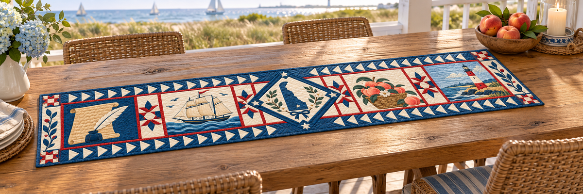 Delaware Liberty In Stitches Quilted Table Runner — Outdoor