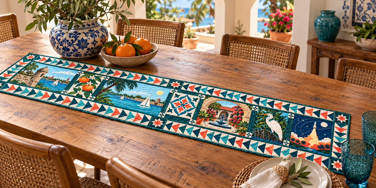 Florida Coastal Orbits Quilted Table Runner — Indoor