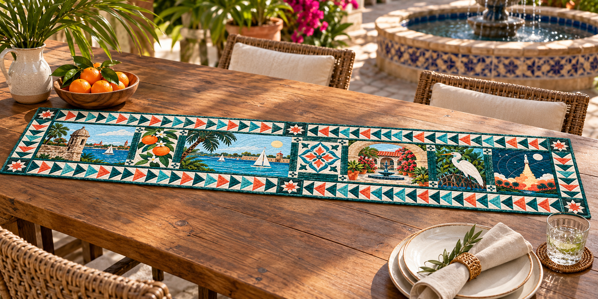 Florida Coastal Orbits Quilted Table Runner — Outdoor