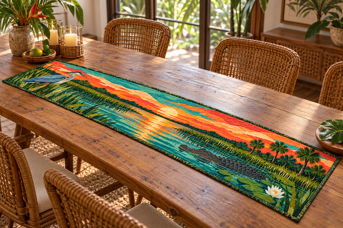 Florida Everglades Evening Quilted Table Runner — Indoor