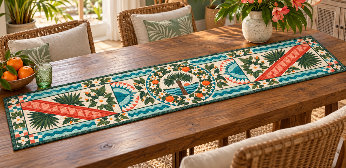 Florida Orange Blossom Tide Quilted Table Runner — Indoor