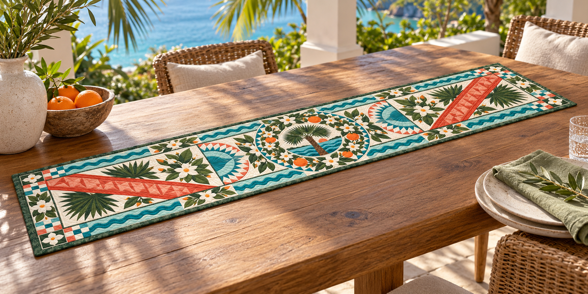Florida Orange Blossom Tide Quilted Table Runner — Outdoor