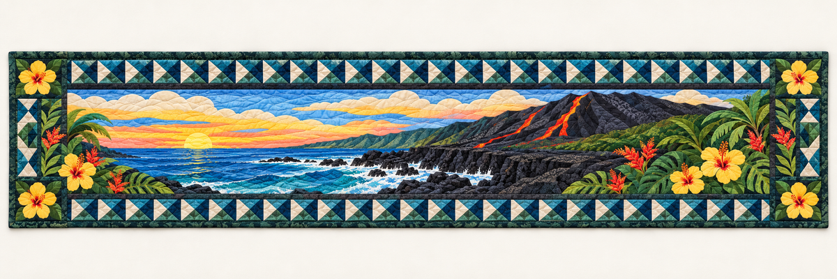 Hawaii Volcanic Ocean Garden Quilted Table Runner — Runner Design