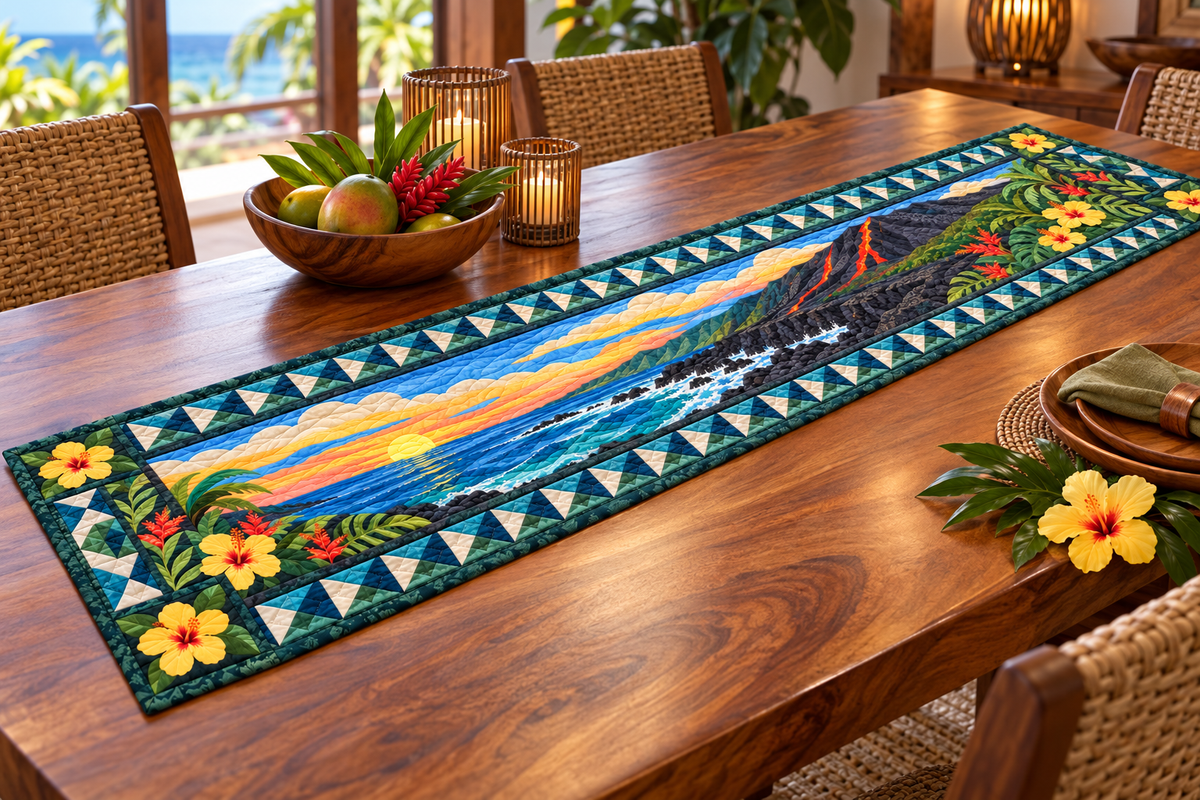 Hawaii Volcanic Ocean Garden Quilted Table Runner — Indoor