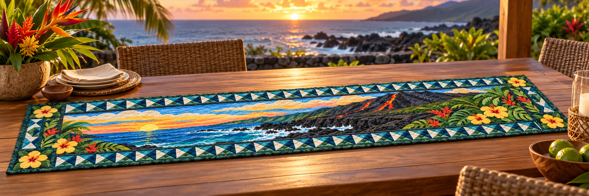 Hawaii Volcanic Ocean Garden Quilted Table Runner — Outdoor
