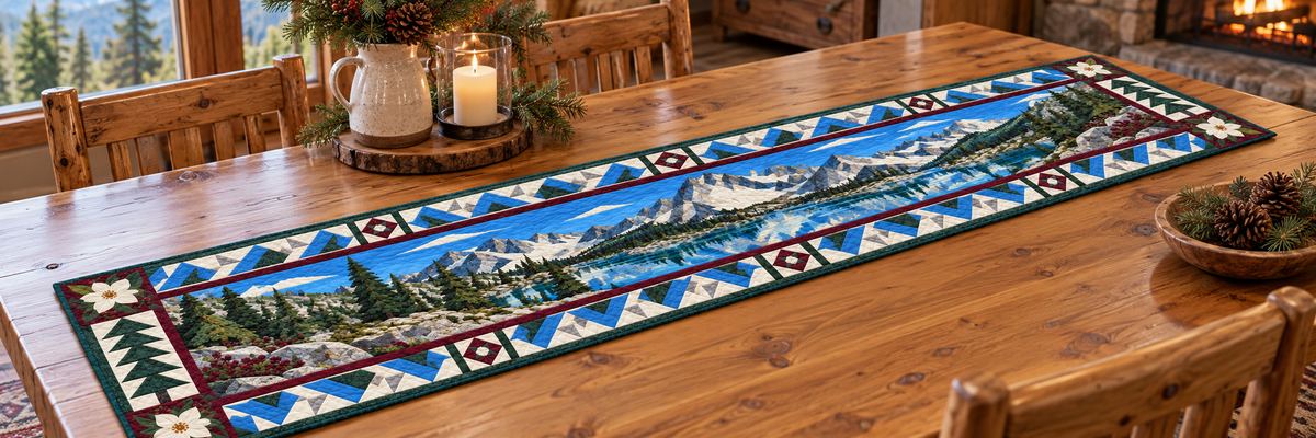 Idaho Sawtooth Lake Mosaic Quilted Table Runner — Indoor