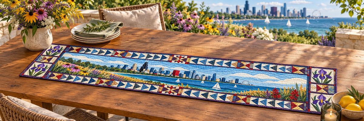 Illinois Prairie Meets The Lake Quilted Table Runner — Outdoor