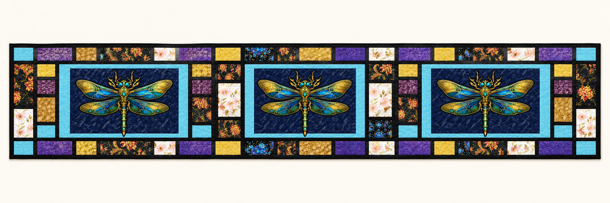 Jeweled Dragonfly Patchwork Quilted Table Runner — Runner Design