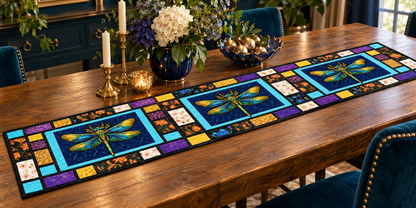 Jeweled Dragonfly Patchwork Quilted Table Runner — Indoor